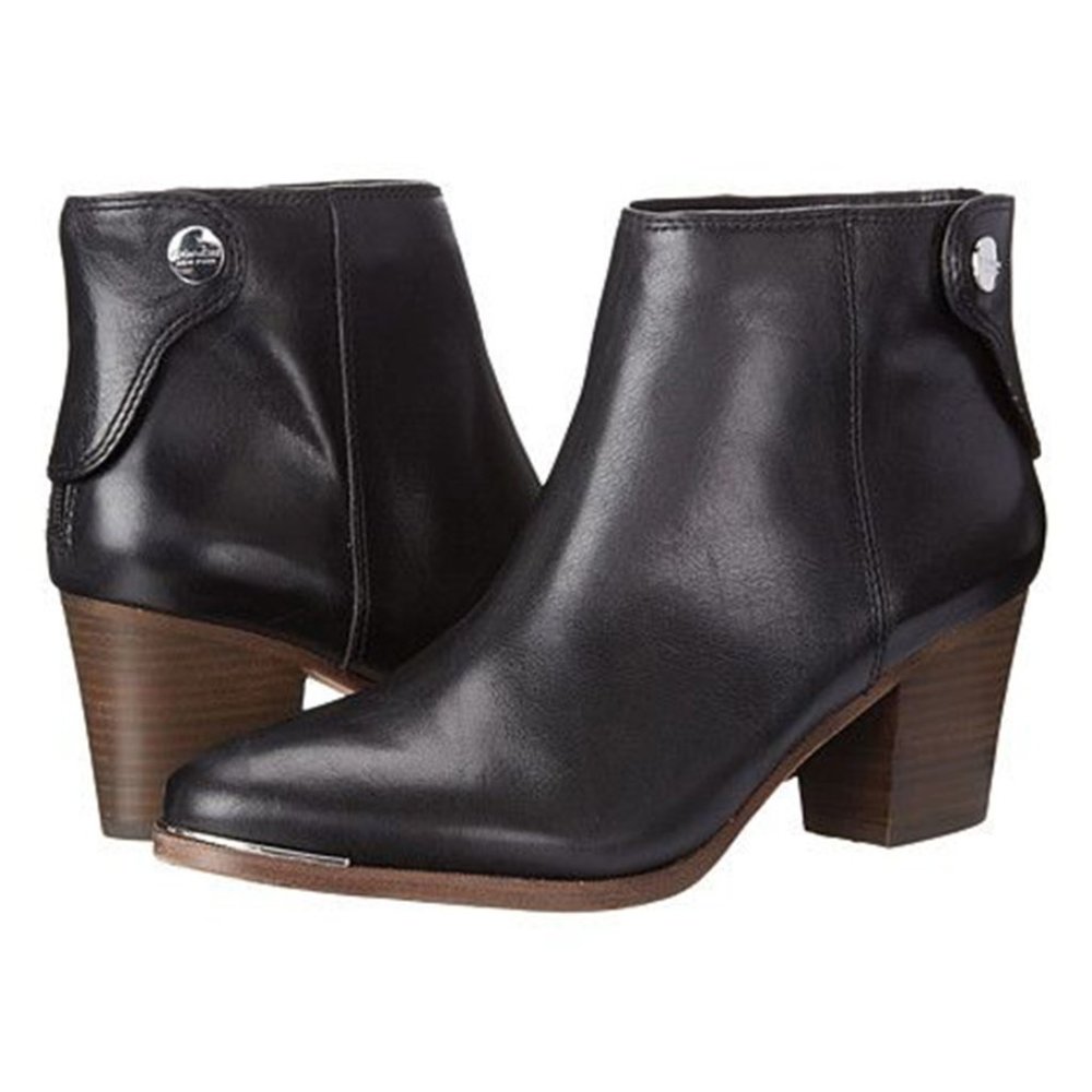 Coach Black Waldorf Calf Leather Ankle Block Heel Boots/Booties
